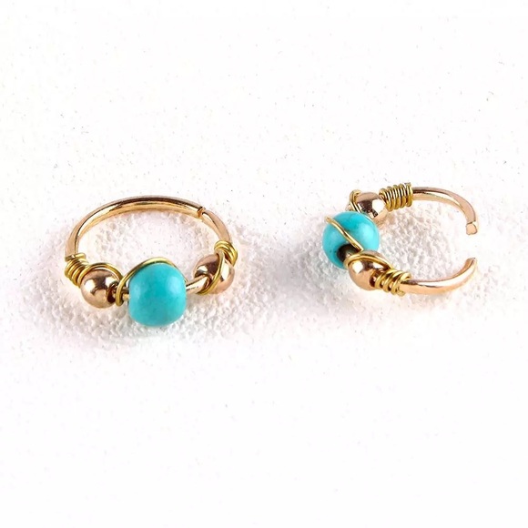 🌺 Absolutely stunning Bohemian Green Bead Nose Round Hoop Piercing ring - Picture 12 of 15